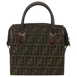 Fendi-FENDI Zucca Canvas Hand Bag 2way Brown Black Auth am3888a-Brown,Black