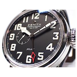 Zénith-ZENITH Pilot's Aeronef Type20 GMT Genuine goods Mens-Silvery