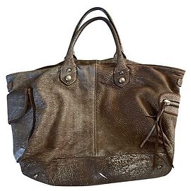 Sac Cabas Maliparmi en Cuir Écru Argenté Argenté Marron clair