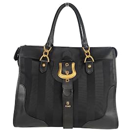 Fendi-Fendi handbag in Pacan canvas and black leather-Black