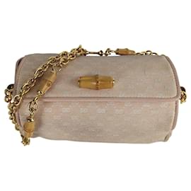 Gucci-Gucci vintage Bamboo shoulder bag in pink GG canvas-Pink