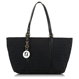 Fendi-Fendi Black Zucchino Superstar Canvas Tote-Black