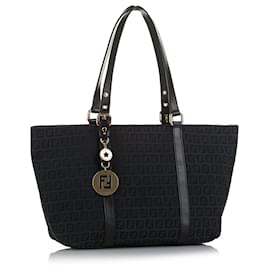 Fendi-Fendi Black Zucchino Superstar Canvas Tote-Black