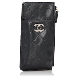 Chanel-Portefeuille porte-cartes et téléphone CC Caviar noir Chanel-Noir