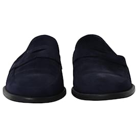 Tod's-Tod's NGF Blind Seam Loafers in Navy Blue Suede-Navy blue
