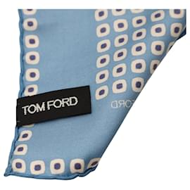 Tom Ford-Fazzoletto da taschino con stampa Tom Ford in seta blu-Blu