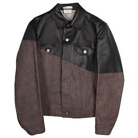 Bottega Veneta Giubbino Blouson Bicolore in Pelle Nera e Cotone Marrone Marrone