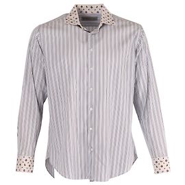 Etro Gestreiftes Langarm-Hemd aus hellblauer Baumwolle Blau Hellblau