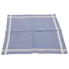Ermenegildo Zegna Pañuelo de bolsillo con bordes a rayas en algodón azul Azul