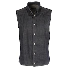 Dsquared2-Dsquared2 Buttoned Vest in Navy Blue Cotton-Navy blue