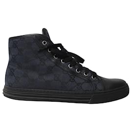 Gucci-Gucci GG High Cut Sneakers in Navy Blue Canvas-Blue
