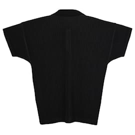Issey Miyake-Homme Plissé Issey Miyake Plissé Short-Sleeve Polo Shirt in Black Polyester-Black