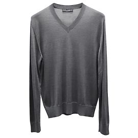 Dolce & Gabbana Pull Col V en Soie Grise Gris