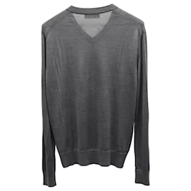 Dolce & Gabbana-Dolce & Gabbana V-neck Sweater in Grey Silk-Grey