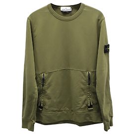 Stone Island Garment Dyed Pocket Rundhalspullover aus olivgrünem Baumwollfleece Grün