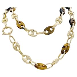 inconnue-Vintage coffee beans long necklace, yellow gold and upperr eye.-Other