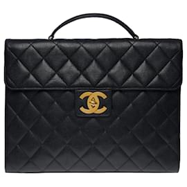 Chanel-Chanel Briefcase in black quilted caviar leather, garniture en métal doré, a simple handle in black caviar leather allowing it to be carried by hand-Black