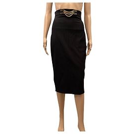 Jupe crayon rayée noire Elisabetta Franchi avec ceinture dorée Noir