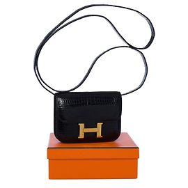 Pochette Hermès Micro Constance in coccodrillo porosus nero Nero