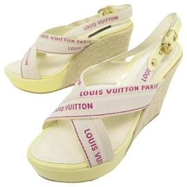 Louis Vuitton-NEUF CHAUSSURES LOUIS VUITTON TULIPE CRISS CROSS 38 ESPADRILLES ECRU PUMPS-Écru