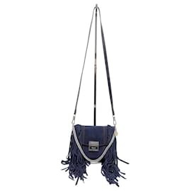 Givenchy-NEW GIVENCHY SMALL FRINGE GV HANDBAG3 BLUE SUEDE SHOULDER HAND BAG-Navy blue