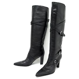 Hermès-ZAPATOS HERMES BOTAS TIRAS TACON 38 botas de cuero negro-Negro