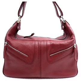 Tod's-TOD'S BURGUNDY GRAIN LEATHER HAND BAG TOD'S BORDEAUX LEATHER HAND BAG-Dark red