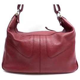 Tod's-TOD'S BURGUNDY GRAIN LEATHER HAND BAG TOD'S BORDEAUX LEATHER HAND BAG-Dark red