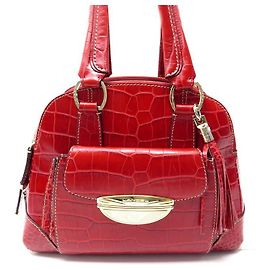 NEW LANCEL ADJANI A HANDBAG03374 RED CROCO LEATHER HAND BAG PURSE Red