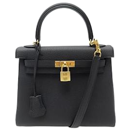 Hermès-NEW HERMES KELLY II HANDBAG RETURNED 25 BLACK TOGO LEATHER SHOULDER BAG-Black