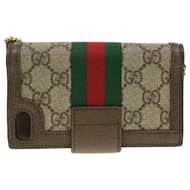 Gucci-GUCCI Ophdia GG Web Sherry Line Cell Phone Case Beige Red 523163 Auth ro886-Red,Beige