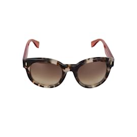 Fendi-Fendi Acetate and Tortoiseshell Colorblock Sunglasses-Coral