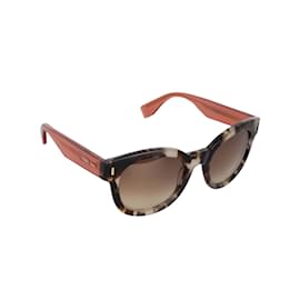 Fendi-Fendi Acetate and Tortoiseshell Colorblock Sunglasses-Coral