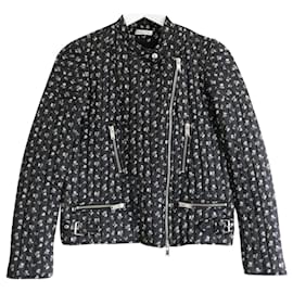 Masscob-Masscob Floral Cotton Quilted Biker Jacket-Black