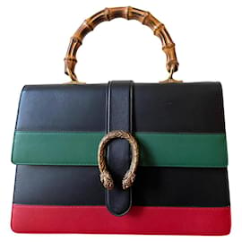 Gucci-blue Marine, Green & Red Smooth calf leather Leather Large Dionysus Bamboo-Navy blue