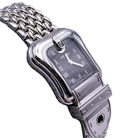 Fendi-Acier inoxydable B. BUCKLE 3800 L montre-bracelet à quartz cadran noir-Argenté