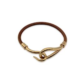 Hermès-Hermes Light Brown Leather Gold Metal Jumbo Hook Bracelet-Brown