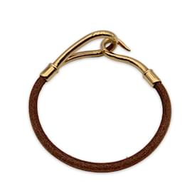 Hermès-Hermes Light Brown Leather Gold Metal Jumbo Hook Bracelet-Brown