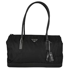 Prada-Prada unisex shoulder bag in nylon and black leather-Black