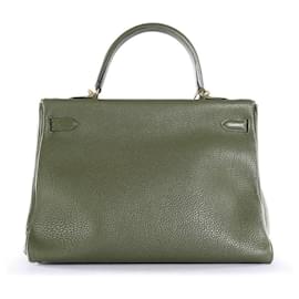 Hermès-Hermes Olive Green Clemence Leather Gold Hardware Kelly Retourne 35 Bag-Green,Olive green