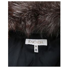 Escada Metallic Grey Acetate & Fox Fur Trench Coat Metallic