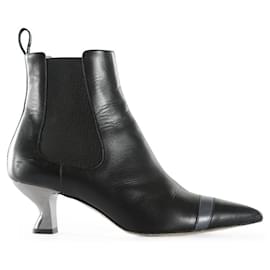Fendi-Fendi Black Nappa Leather Ankle Boots With Galvanized Heels-Black