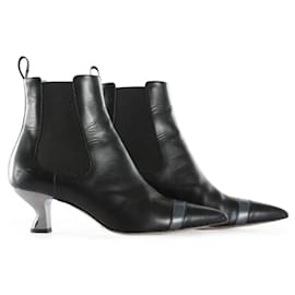 Fendi-Fendi Black Nappa Leather Ankle Boots With Galvanized Heels-Black
