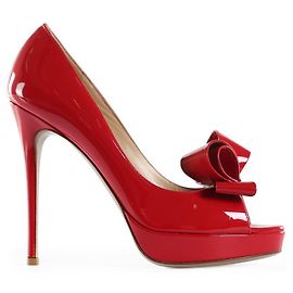 Valentino Garavani Red Patent Leather Peep Toe Pumps With Large Bow Red