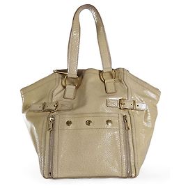 Yves Saint Laurent Bolso Downtown Pequeño de Charol Beige Beige