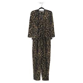 Stella Mc Cartney-Stella McCartney Black/Green Leopard Print Silk Peplum Waist Long Sleeves Jumpsuit-Multiple colors