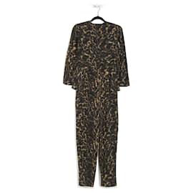 Stella Mc Cartney-Stella McCartney Black/Green Leopard Print Silk Peplum Waist Long Sleeves Jumpsuit-Multiple colors