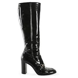 Gucci-Gucci Black Patent Leather Horsebit Knee Boots-Black
