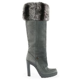 Christian Dior Grey Suede & Chinchilla Block Heel Knee Boots Grey