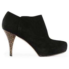 Fendi-Fendi Black Suede FF Heel Concealed Platform Ankle Boots-Black